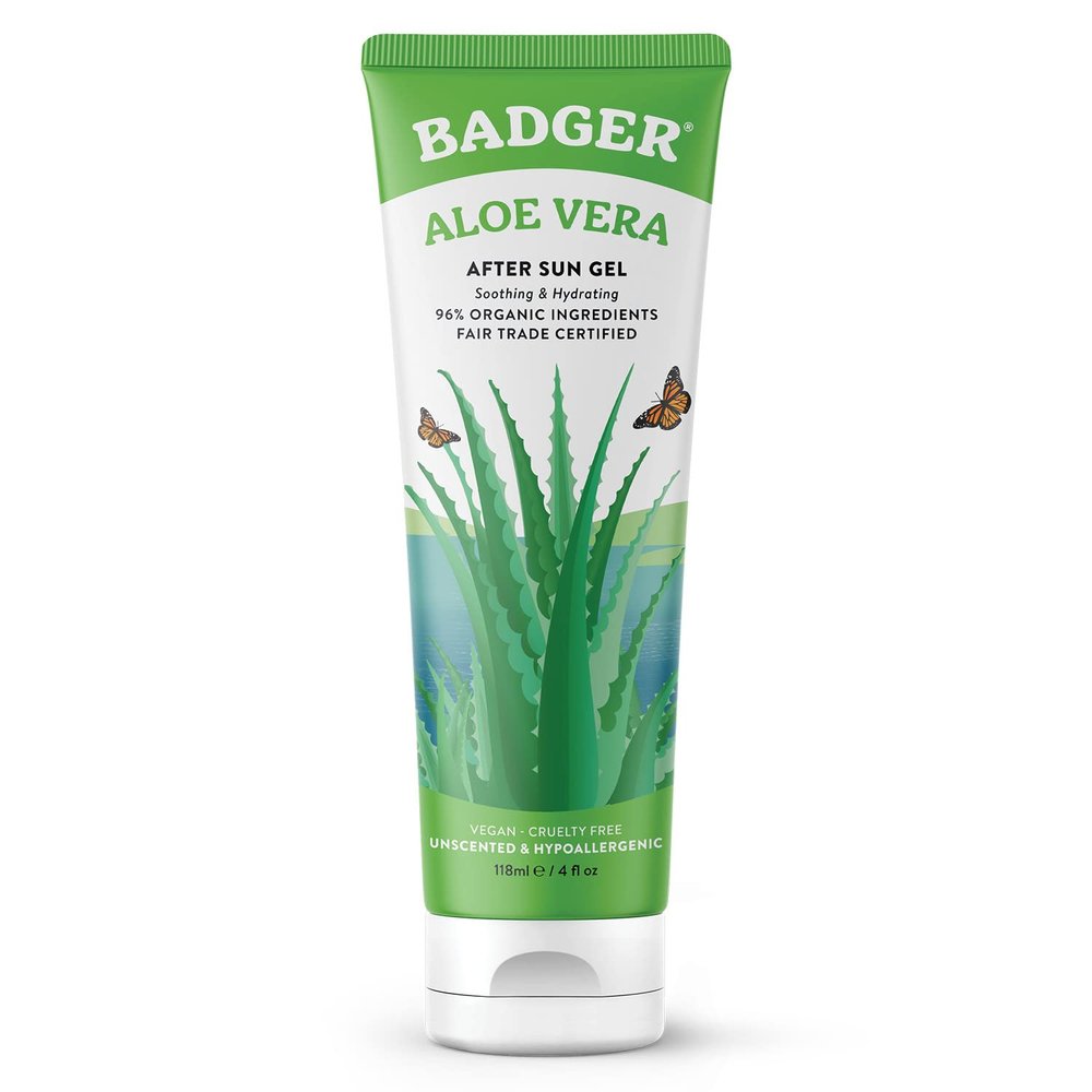 Badger Organic Aloe Vera Gel for Face & Body, 96% Pure Unscented Organic Aloe Gel for Cooling, Soothing, Non-Sticky Sunburn Relief, Vegan, Fair Trade & Hypoallergenic, 4 fl oz