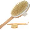 Dry Body Brush with Wet Exfoliating Glove Natural Bristle Bath Body Brush Detachable Head view 2