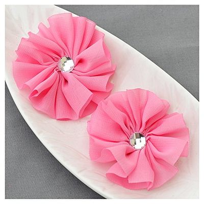 12 Candy Pink Chiffon Flower Soft Fabric Silk Rhinestone Ballerina Twirl Flower Bridal Wedding Garter Baby Hair Headband SF147