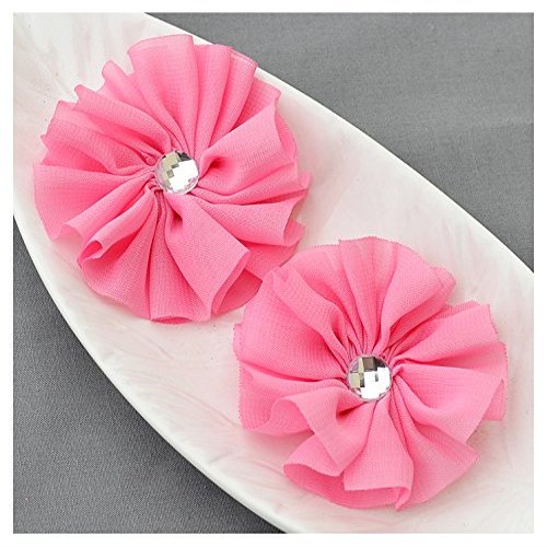 12 Candy Pink Chiffon Flower Soft Fabric Silk Rhinestone Ballerina Twirl Flower Bridal Wedding Garter Baby Hair Headband SF147
