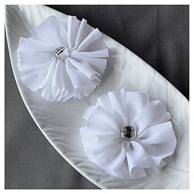 12 White Chiffon Flower Soft Fabric Silk Rhinestone Ballerina Twirl Flower Bridal Wedding Garter Baby Hair Comb Headband SF154