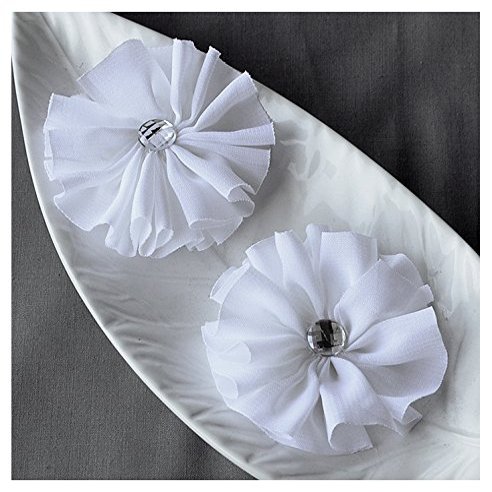 12 White Chiffon Flower Soft Fabric Silk Rhinestone Ballerina Twirl Flower Bridal Wedding Garter Baby Hair Comb Headband SF154