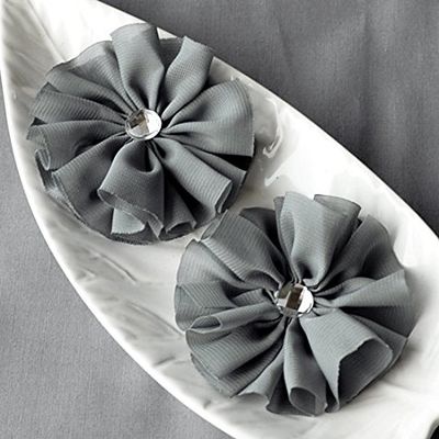 12 Grey Chiffon Flower Soft Fabric Silk Rhinestone Ballerina Twirl Flower Bridal Wedding Garter Baby Hair Comb Headband SF159