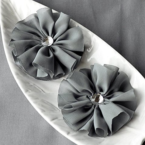 12 Grey Chiffon Flower Soft Fabric Silk Rhinestone Ballerina Twirl Flower Bridal Wedding Garter Baby Hair Comb Headband SF159