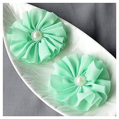 12 Mint Green Chiffon Flower Soft Fabric Silk Pearl Ballerina Twirl Flower Bridal Wedding Baby Hair Comb Pin Headband SF188