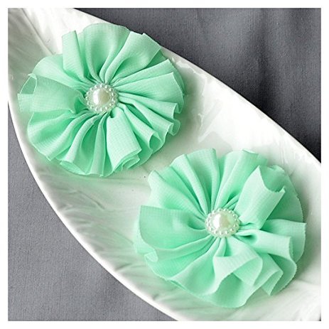 12 Mint Green Chiffon Flower Soft Fabric Silk Pearl Ballerina Twirl Flower Bridal Wedding Baby Hair Comb Pin Headband SF188