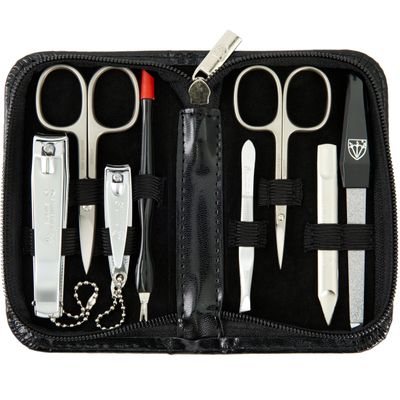 3 Swords Germany  brand quality 8 piece manicure pedicure grooming kit set for professional nail care with synthetic leather case black - Made in Germany