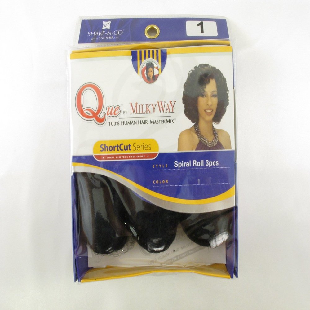 Que by MilkyWay Shortcut Series Spiral Roll 3pcs (1) - Curly Human Hair MasterMix - Sew-In Installation - Modern Style - Color 1 - 8 inches