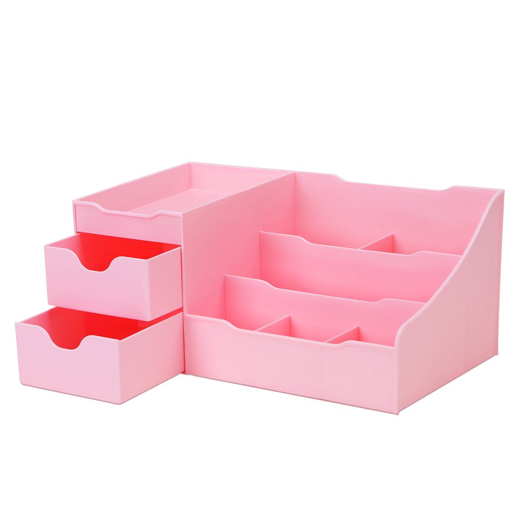 Uncluttered Designs Makeup Organizer for Women, Pink Dresser Top Organizer