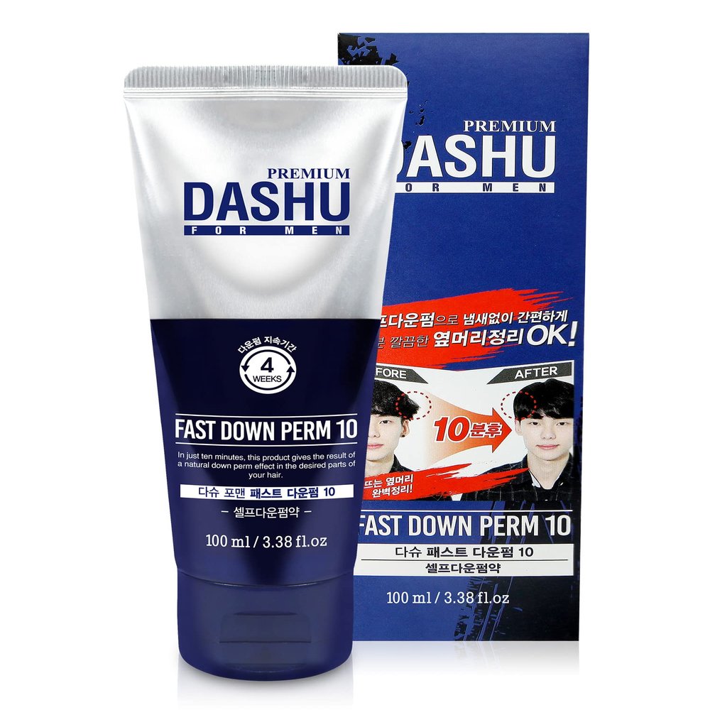 DASHU For Men Fast Down Perm - DIY Side Hair Relaxer & Straightener Kit, Tames Spiky Hair in 10 Minutes, Semi-Permanent (3-4 Weeks), Banana Scent