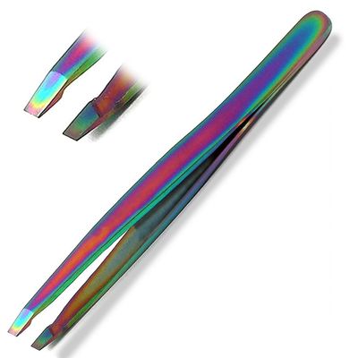 AAPROTOOLS MULTI TITANIUM COLOR RAINBOW EYEBROW TWEEZERS SLANT TIP STAINLESS STEEL A+ QUALITY