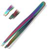 AAPROTOOLS MULTI TITANIUM COLOR RAINBOW EYEBROW TWEEZERS SLANT TIP STAINLESS STEEL A+ QUALITY view 1