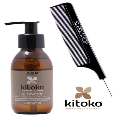 Affinage ASP KITOKO OIL TREATMENT with Karite Oil, Argan Oil, UV Filter, & Vitamins A & E (with Sleek Steel Pin Tail Comb) (9.8 oz / 290 ml)