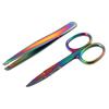 AAPROTOOLS 2PCS Eyebrow Scissor TWEEZER Slant TIP Facial Hair Remover Chameleon Rainbow Stainless Steel Makeup Tool A+ Quality view 1