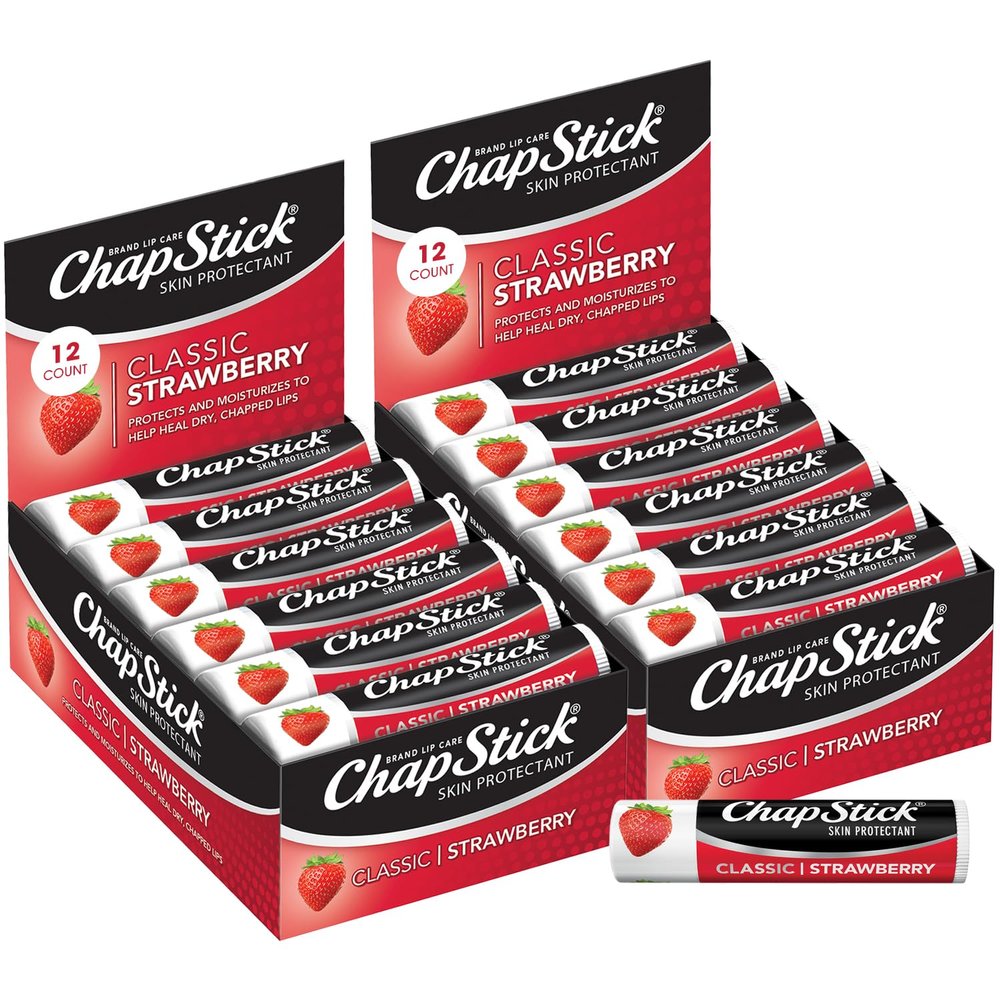 ChapStick Bulk Classic Strawberry Lip Balm, 24-Count Tinted Lip Moisturizer, Juicy & Sweet, 0.15 Oz Ea