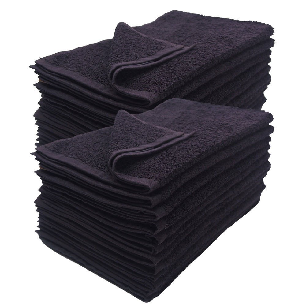 12-Pack Black 16x27 inches Cotton Salon Towels Soft Absorbent Quick Dry Gym spa