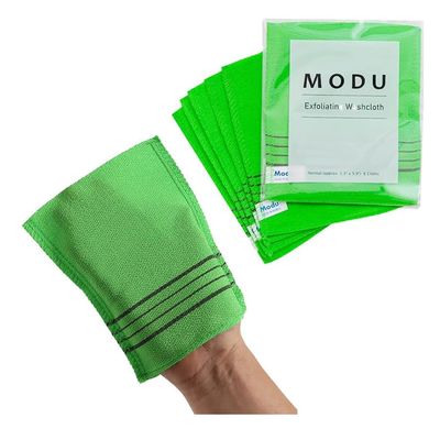 Modu Korean Exfoliating Mitts Small 6PCS (Green)  Exfoliating Gloves Body Scrubber Italy Towel Washcloth for Korean Spa at Home, Dead Skin Remover, 100% Vegan Viscose