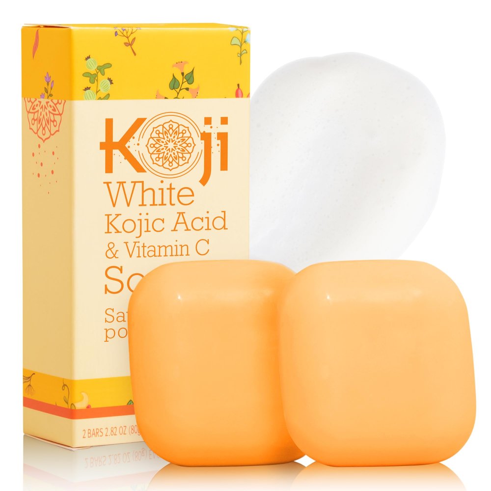 Koji White Kojic Acid & Vitamin C Brightening Soap, Hydrating Face & Body For Radiant Glow Skin, Nourishing, Moisturizing, Cleansing Bar, Vegan, Paraben-Free, 2.82 oz (2 Bars)