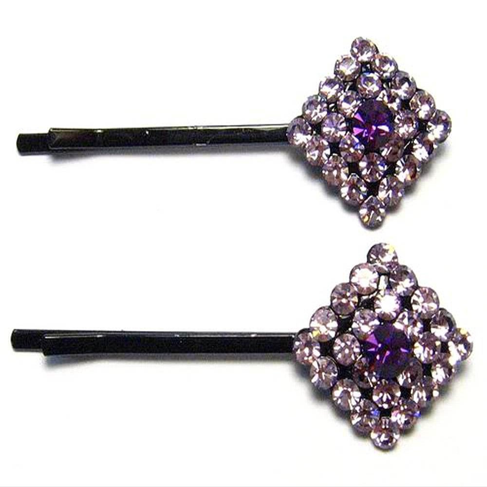 2 Victorian Lilac Austrian Rhinestone Crystal Hair Clips Barrette Body Pin