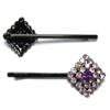 2 Victorian Lilac Austrian Rhinestone Crystal Hair Clips Barrette Body Pin view 2
