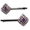 2 Victorian Lilac Austrian Rhinestone Crystal Hair Clips Barrette Body Pin view 3
