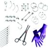 38-Piece Professional Piercing Kit - Lip, Nipple, Replacement Shaft Belly, Eyebrow, Tongue, Ear Piercing Jewelry - Needles, Gloves and Tools Included view 3
