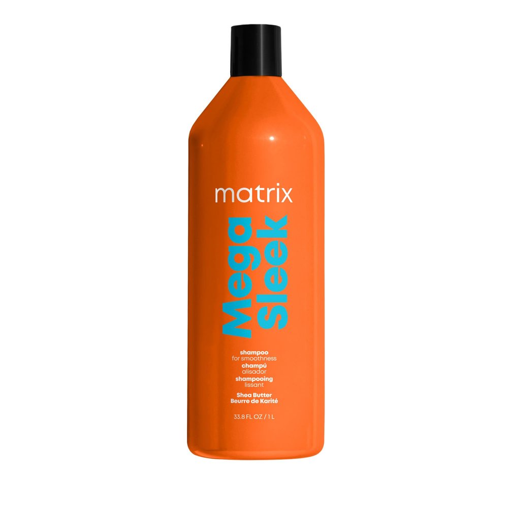 Matrix Mega Sleek Shampoo - Anti-Frizz Moisturizing Shampoo, Smoothing and Detangling, For Dry & Damaged Hair, Salon Professional Formula, With Shea Butter, Vegan, 33.8 Fl Oz