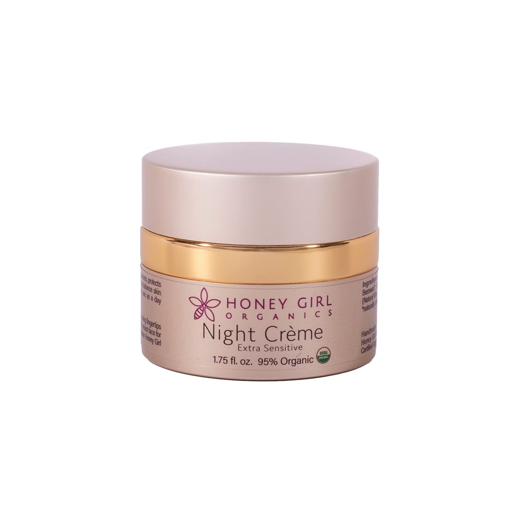 Honey Girl Organics Night Creme Extra Sensitive, Honey based Skin Care for Sensitive Skin, USDA Certified Organic Face Moisturizer, All In One: Face, Eye, Neck Cream, Made in Hawaii (1.75oz)