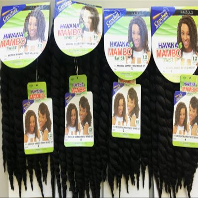 Janet Collection Havana Medium MAMBO TWIST Braid 12" (1B - OFF BLACK) 4 Packs Deal (1B)