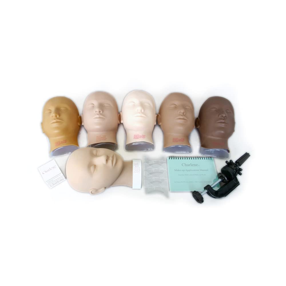 CHARLENE Erasable Make-up Mannequin Mask Kit for Training Practising (Tan Skin Tone Base, Closed Eyes)