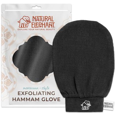 Natural Elephant Exfoliating Hammam Glove | Authentic Moroccan Kessa Body Scrub Mitt for Spa-Quality Skin Renewal | Pure Black Single
