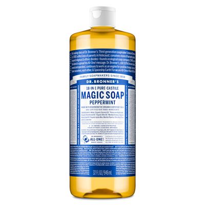 Dr. Bronner's Pure-Castile Magic Liquid Soap - Made with Regenerative Organic Certified Oils- 18-in-1 Uses for Face, Body, Hand, Hair, Laundry & More- Vegan, Non-GMO- Body Wash- Peppermint,32oz