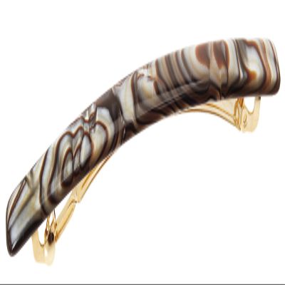 Grey Hair Barrette for Women with Thin Hair, Elegant Long & Skinny French Barrette, Strong Hold, Lightweight, Damage-Free Design, Grey Onyx Faux Shell | France Luxe