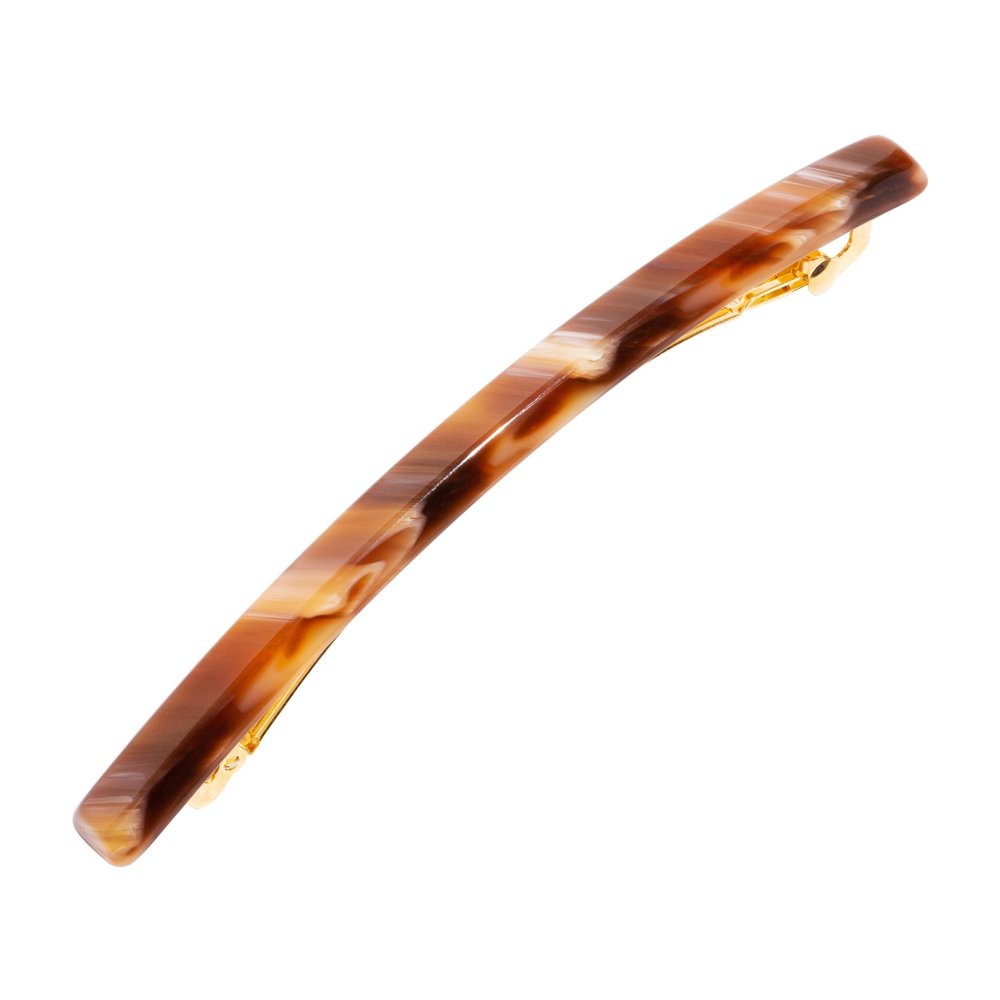 Brown Hair Barrette for Women with Thin Hair, Elegant Long & Skinny French Barrette, Strong Hold, Lightweight, Damage-Free Design, Caramel Horn | France Luxe