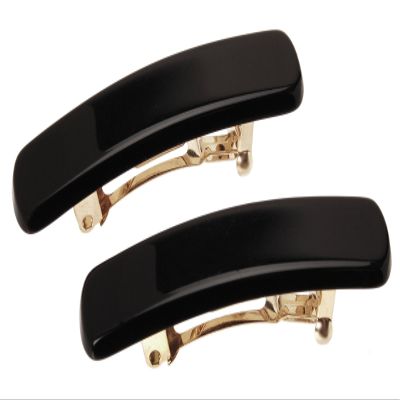 France Luxe Mini Rectangle Barrette, Black, Set of 2 - Classic French Design For Everyday Wear