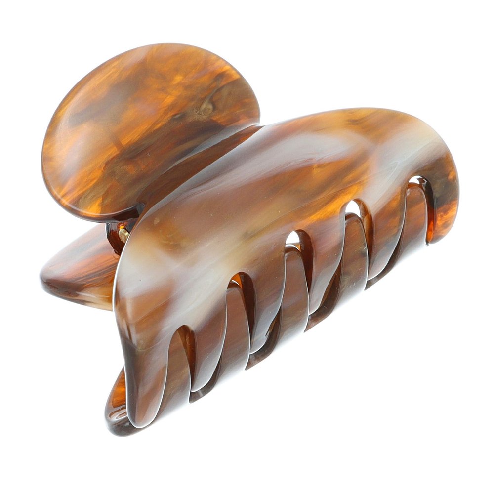 French Hair Clip for Thin or Short Hair, Mini Couture Claw Clip for Women, Strong No Slip Hold, Gentle Grip, Lightweight, Caramel Horn Beige | France Luxe