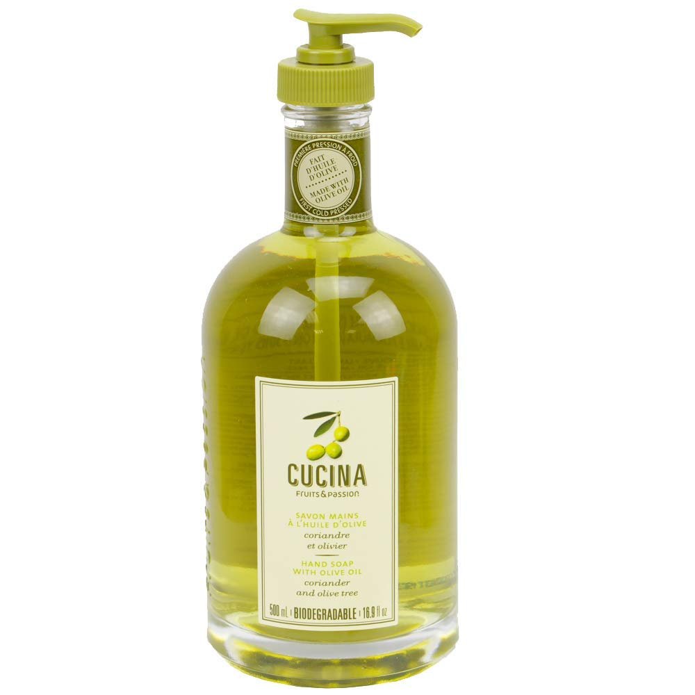 Fruits & Passion [Cucina] - Coriander & Olive Tree Hand Soap, Kitchen Liquid Hand Soap, Vegan, Natural Moisturizing Hand Wash in Glass Hand Soap Dispenser (16.9 fl oz)