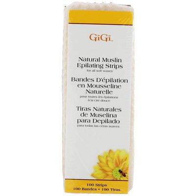 GiGi Waxing Strips for Hair Waxing/Hair Removal, Small Natural Muslin, 100 Epilating Strips