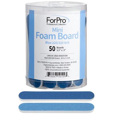 ForPro Professional Collection Mini Foam Board, Double-Sided Nail File, 220/320 Grit, 3.5 L x .5 W, Blue, 50-Count