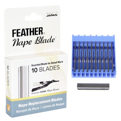 Feather - Nape Blades - Single Edge Guarded Replacement Blades  Fits Feather Nape & Body Razor  For Thinning, Layering, Precision Styling & Body Hair Removal  Japan Made - 10 Pack