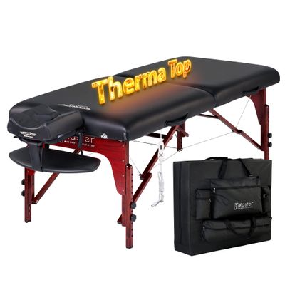 31" Montclair ThermaTop Master Massage Portable Massage Table with Memory Foam, Reiki Panels, & Shiatsu Cables (Black& Mahogany) Esthetician Bed- Lash Table