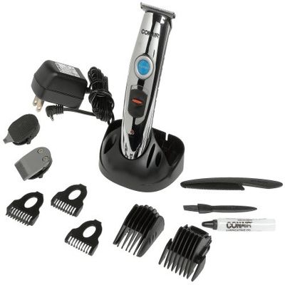 Conair 12 Piece Rechargeable Beard and Mustache Professional Multi Use Trimmer, Silver and Black