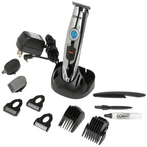 Conair 12 Piece Rechargeable Beard and Mustache Professional Multi Use Trimmer, Silver and Black