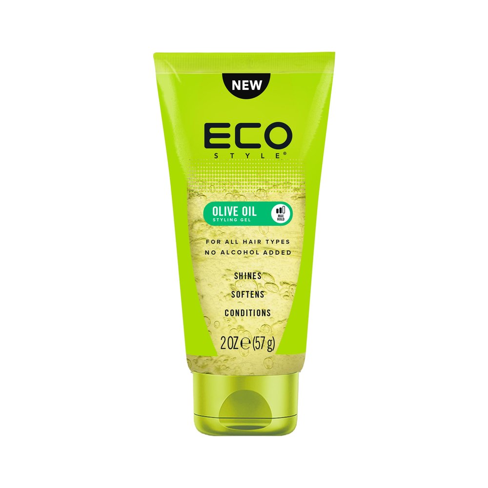 Eco Style Olive Oil Hair Gel 2 oz Travel Size Maximum Hold Styling Gel for Smooth, Shiny, and Moisturized Hair, Perfect for On-the-Go Grooming and Frizz Control