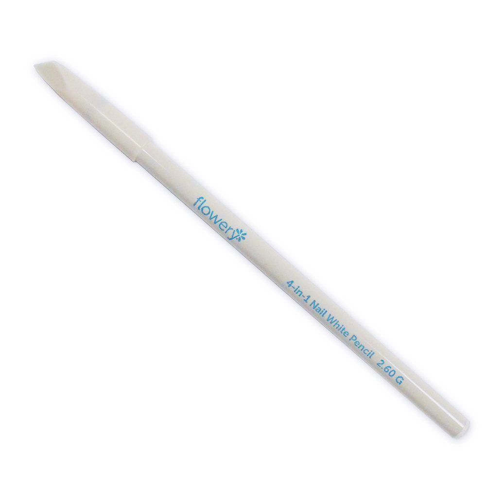 Flowery 4-in-1 White Nail Pencil Under Nail Whitener, Cuticle Pusher for Natural French Manicure Look