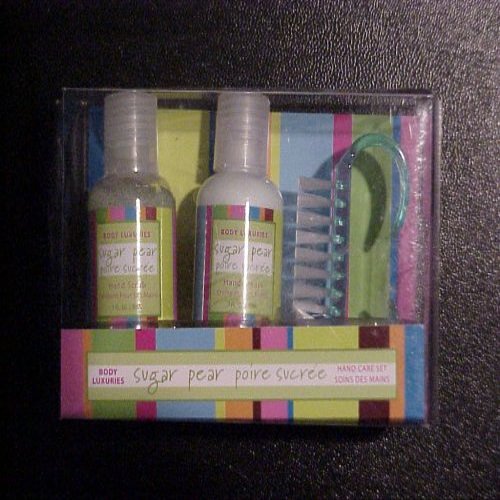 Body Luxuries. Contains: Sugar Pear Handcream, Sugar Pear Hand Scrub, Brush