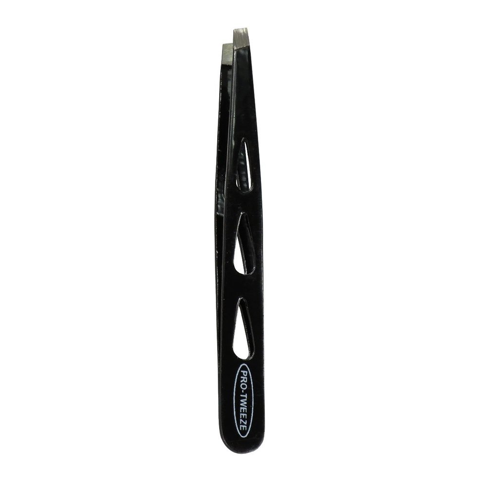 EYEBROW TWEEZERS w/Slanted tips & 3-HOLE TEAR DROP DESIGN Color BLACK