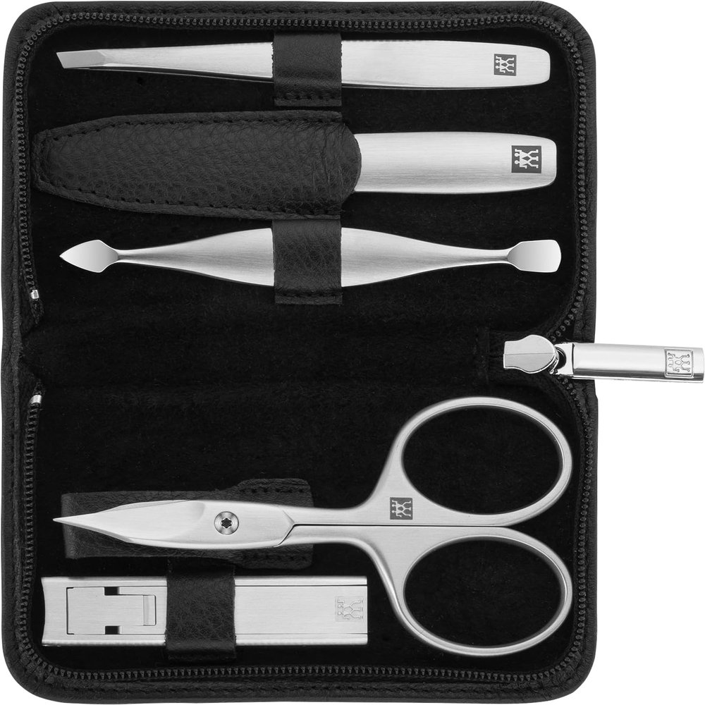 ZWILLING Beauty TWINOX 6-pc Manicure and Pedicure Set with Black Leather Case, Premium Nail Care