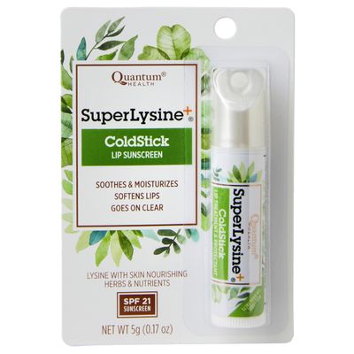 Quantum Health SuperLysine+ Coldstick Lip Sunscreen - Lysine Herbs & Nutrients Soothe & Moisturize Lips - Softens & Protects from the Sun - SPF 21 - Clear - 0.17 Ounce