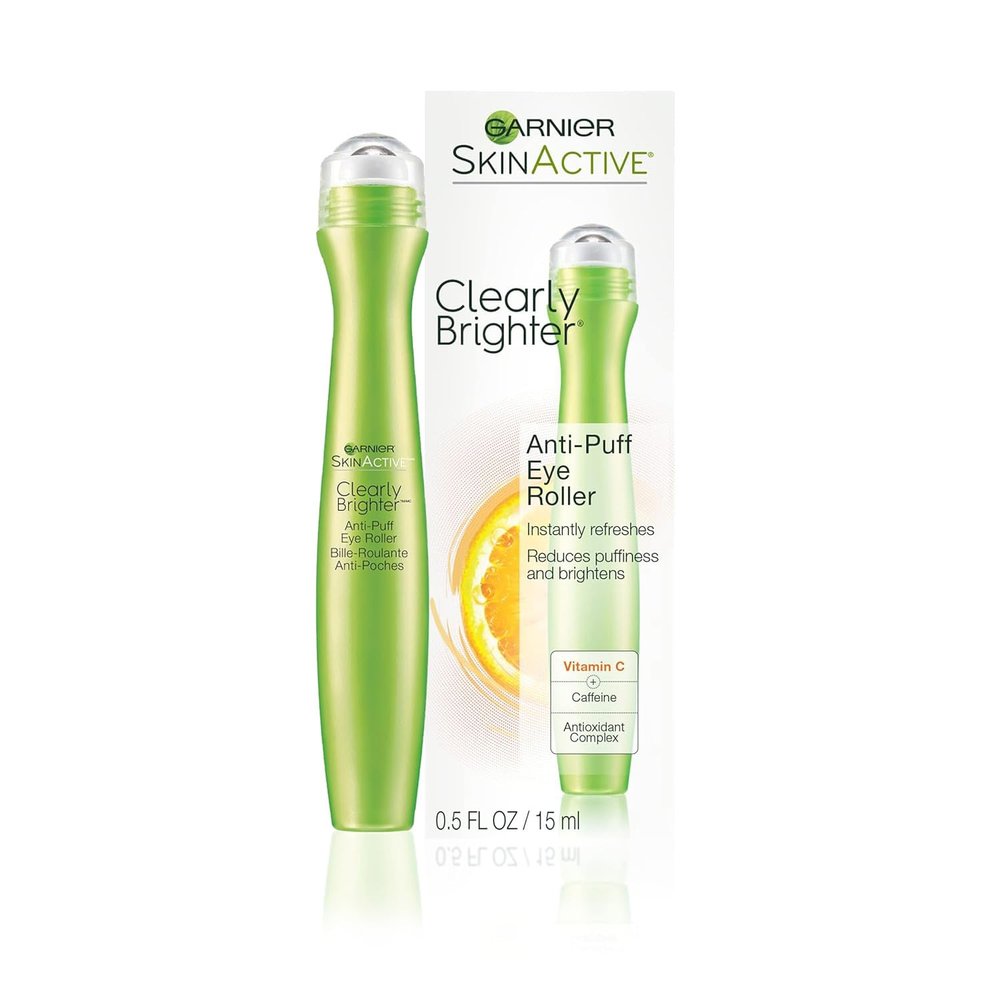 Garnier Clearly Brighter Anti-Puff Eye Roller, Dark Circles Under Eye Treatment with Caffeine and Vitamin C, 0.5 Fl Oz (15mL), 1 Count (Packaging May Vary)
